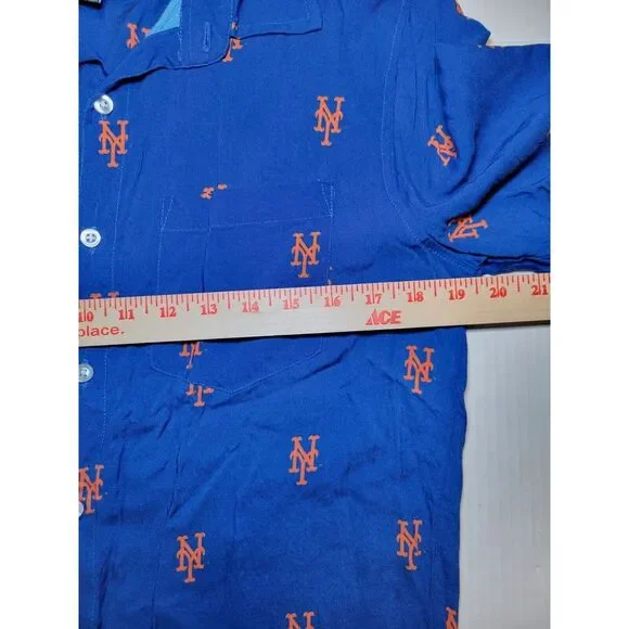 New York Mets Royal Mini Print Logo Button-Up Shirt Mens Size Small AOP MLB Blue - Picture 4 of 5